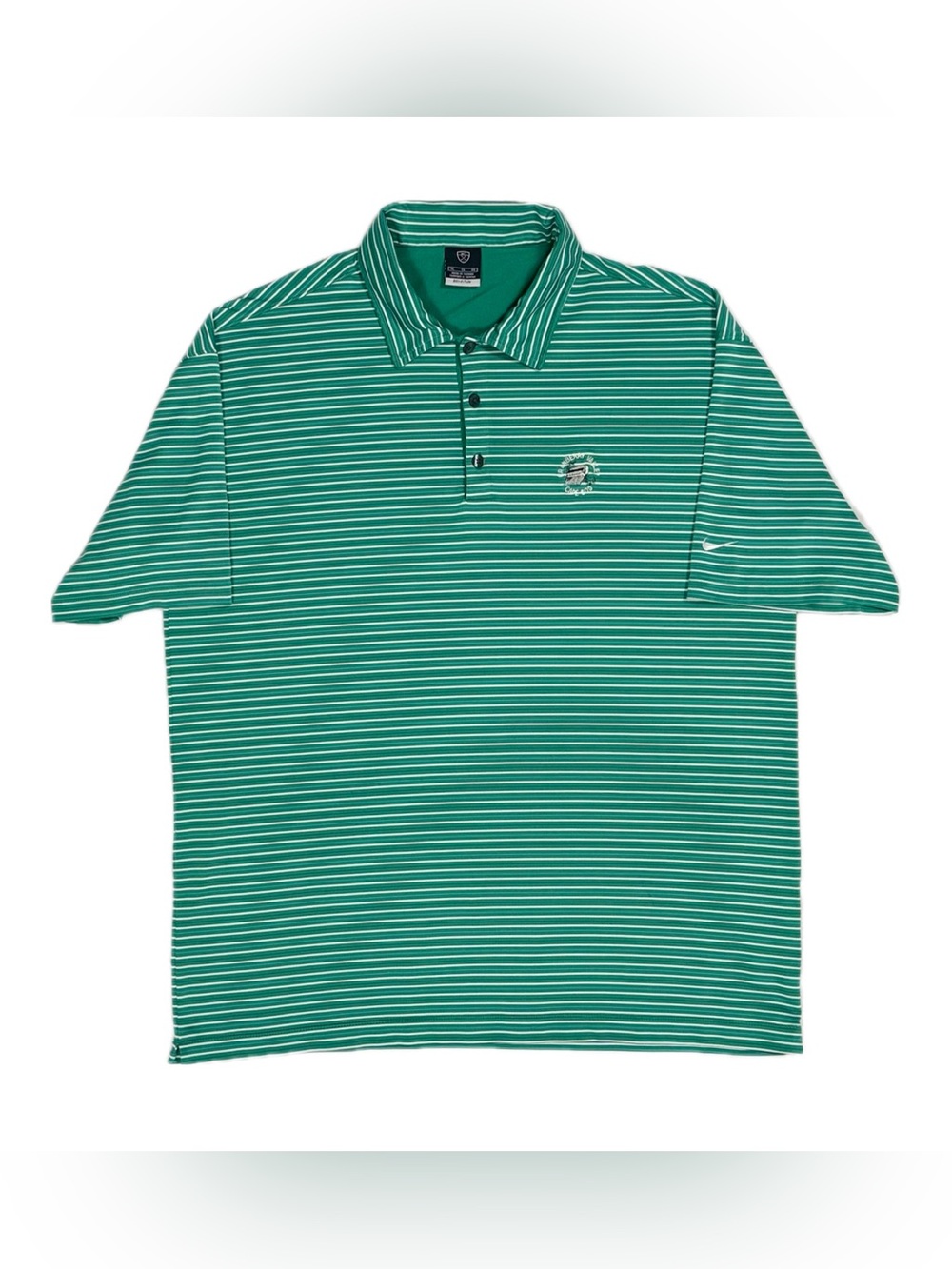 Vtg Y2K Nike Golf DriFit UV green white stripe cape cod custom polo shirt men XL